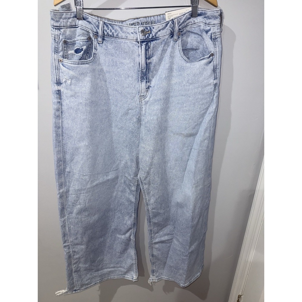 AE Women's Dreamy Drape Stretch Super High-Waisted Baggy Wide-Leg Jean Size 18 1